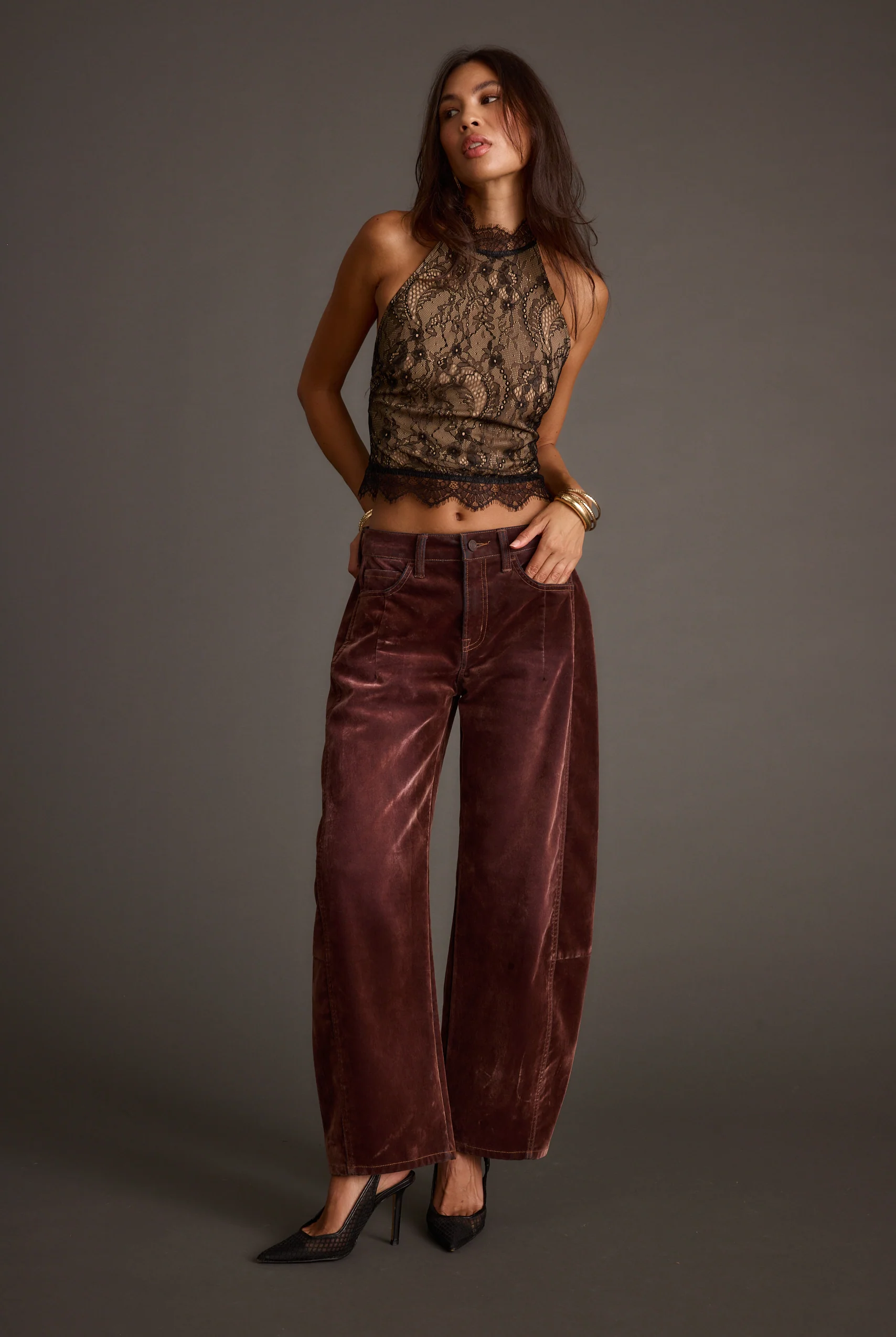 Vivette Black Lace Mock Neck Halter Top 2