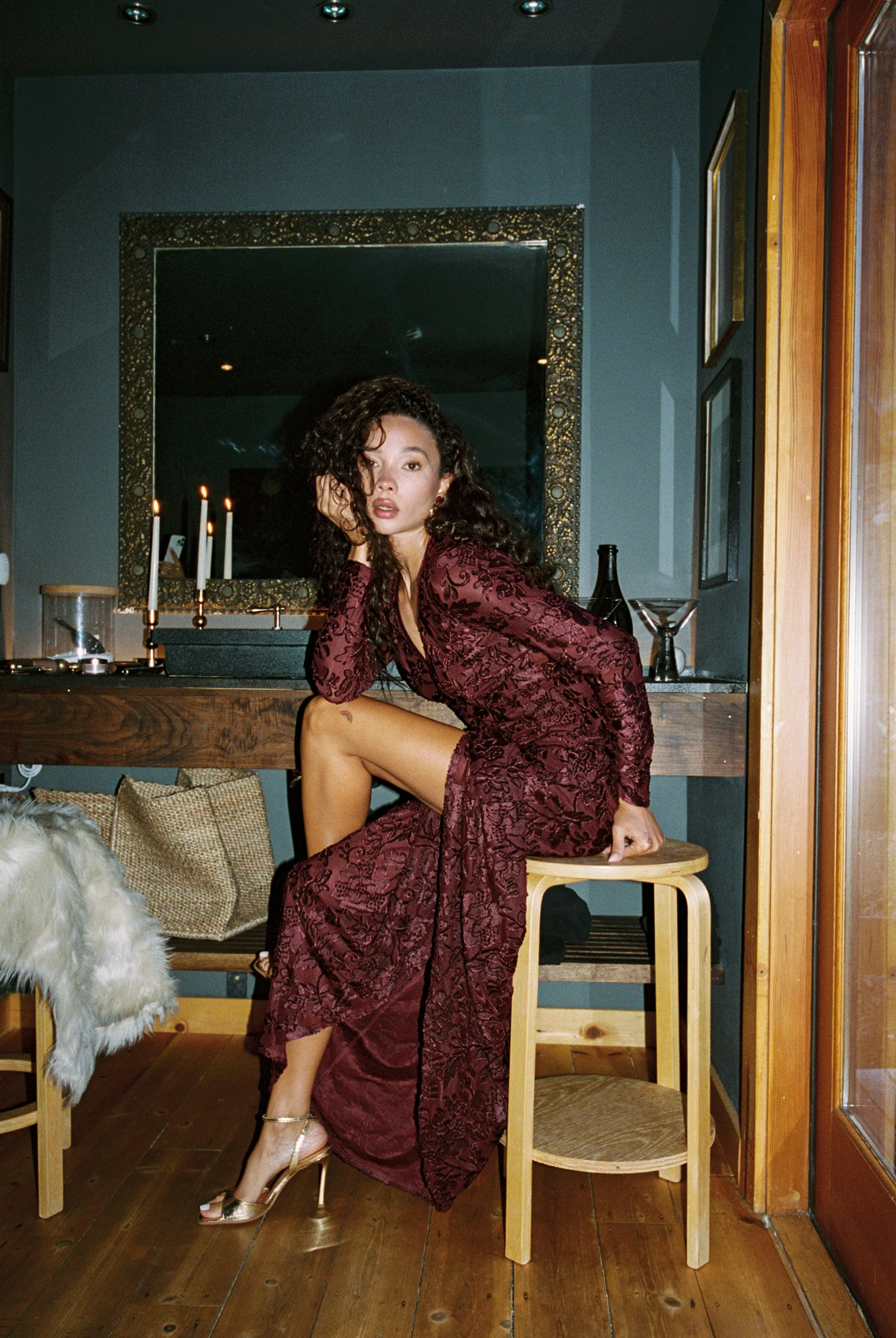 Angela Mulberry Velvet Burnout Long Sleeve Maxi Dress 4