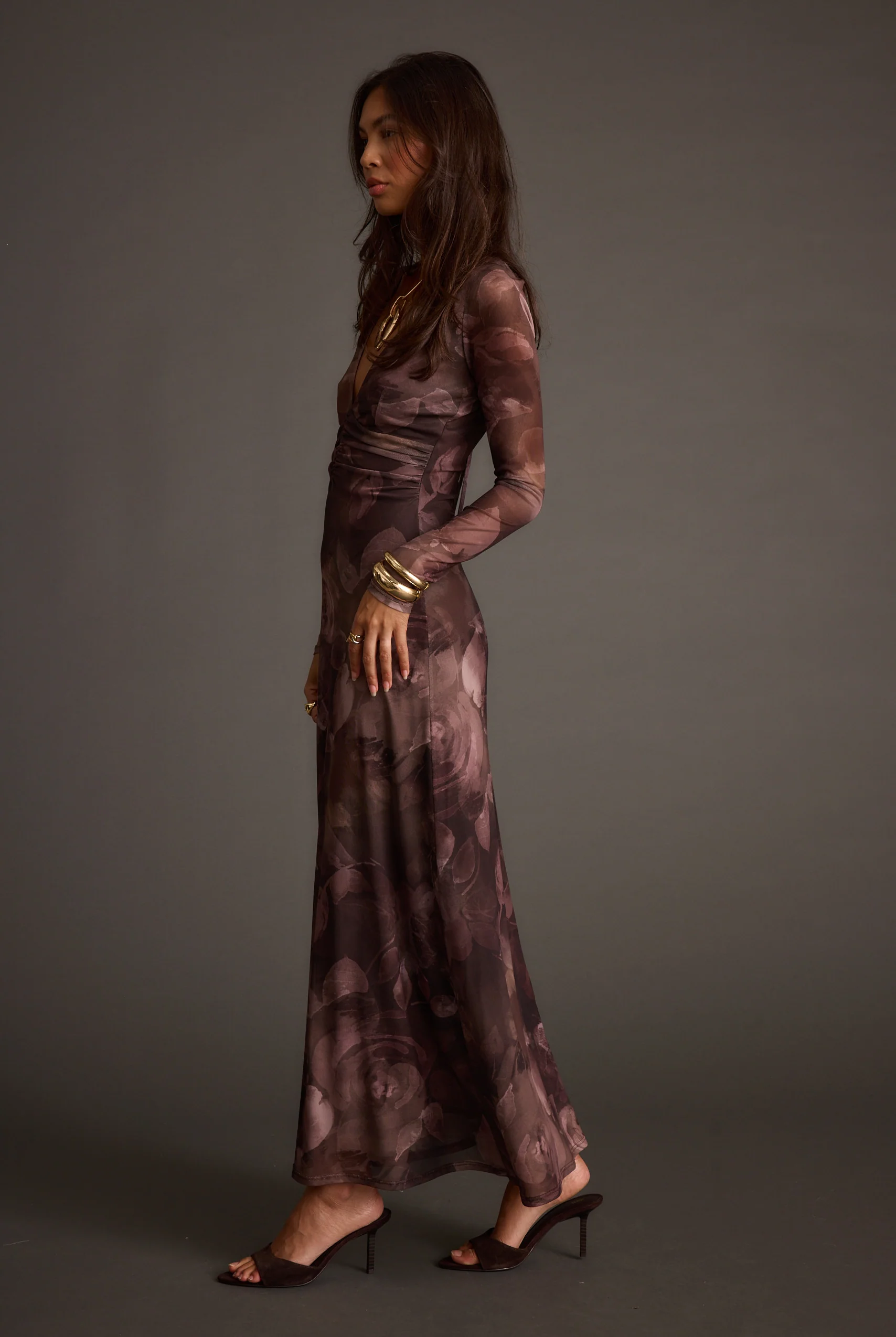 Kristin Plum Blur Mesh Maxi Dress 3