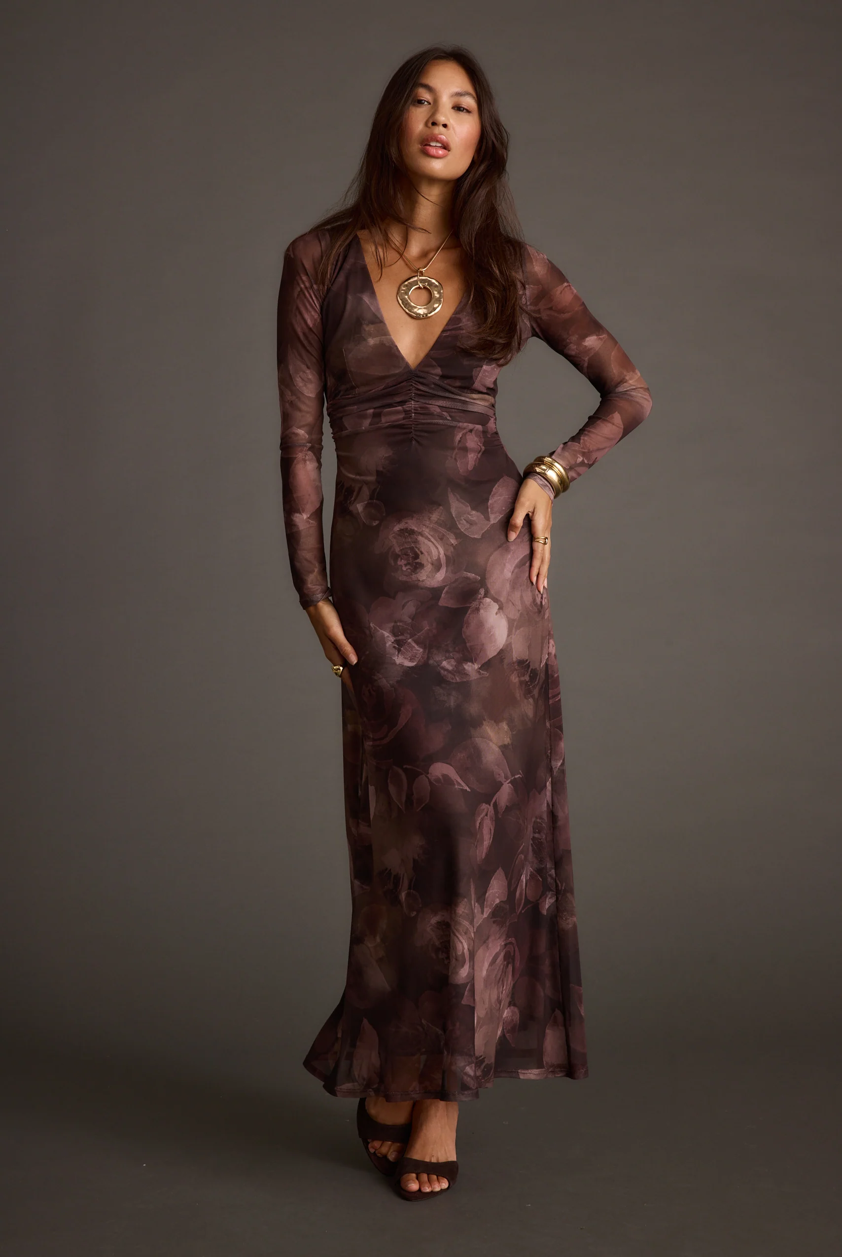 Kristin Plum Blur Mesh Maxi Dress 4