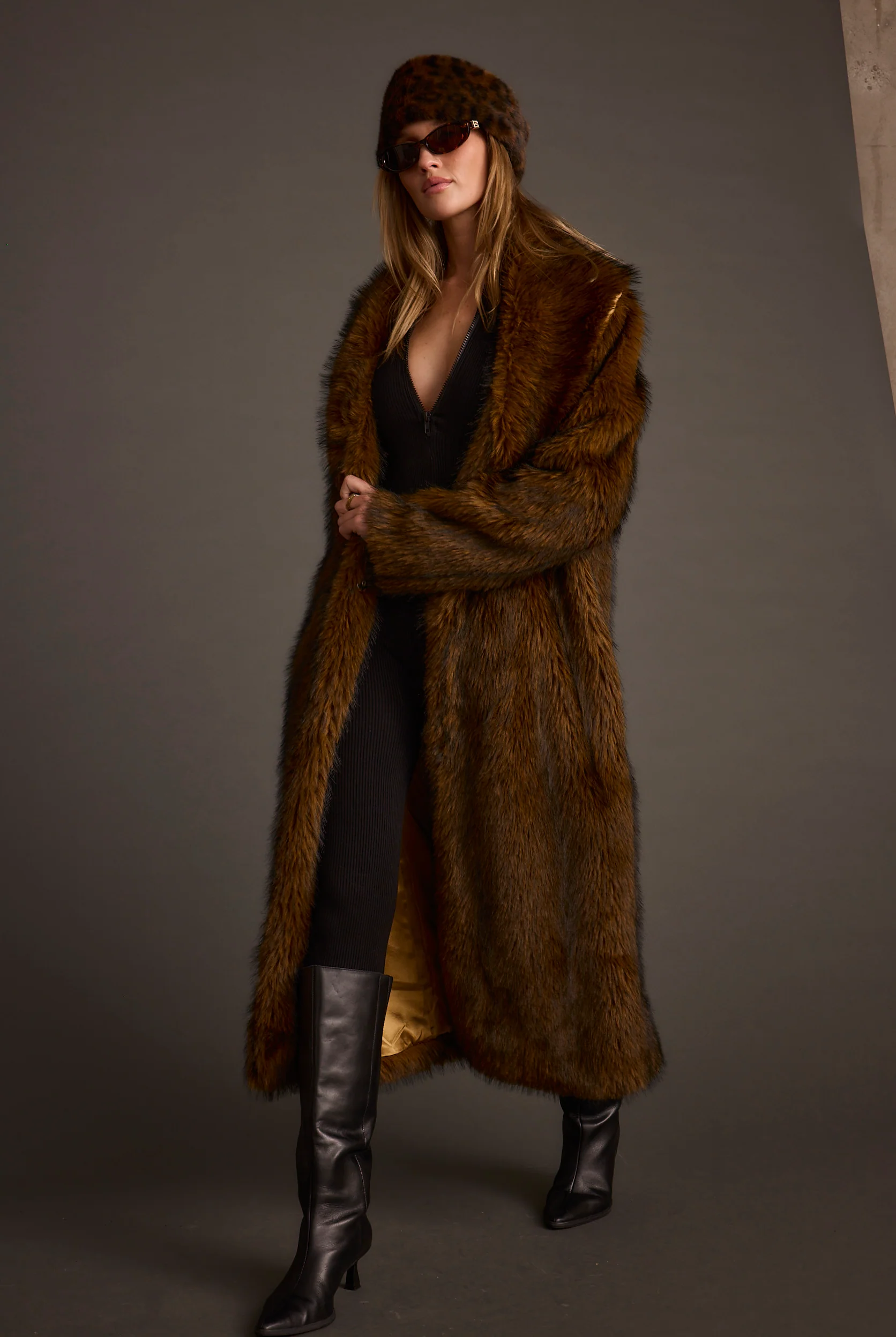 Manhattan Brown Faux Fur Coat 2